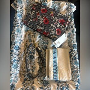 TORY BURCH Retro Batik Floral Block Print Leather Adjustable Strap Crossbody Bag